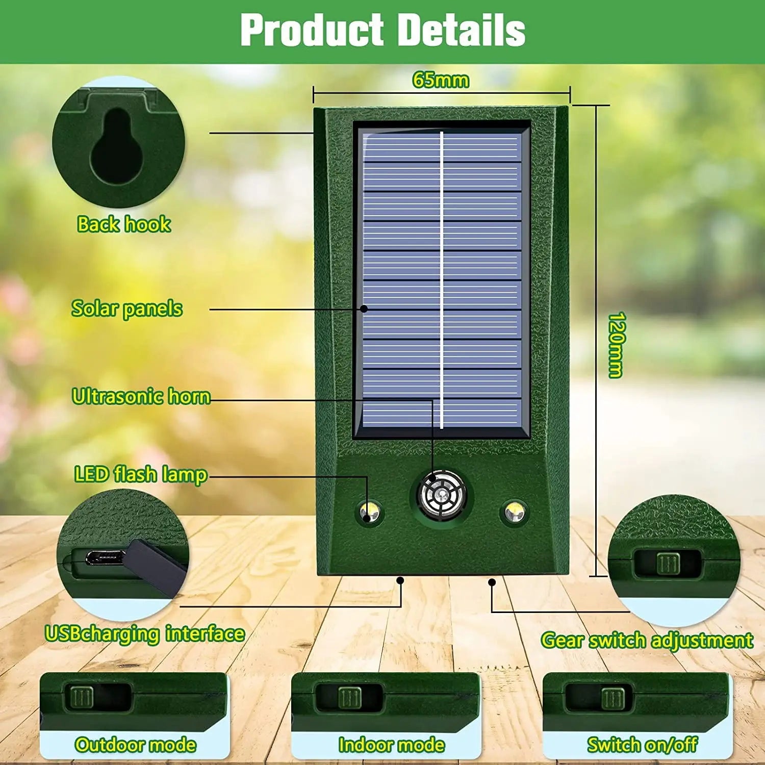 Solar Bird Repeller with Motion Sensor & LED Strobe Light | Ultrasonic Pest Deterrent for Gardens, Patios & Yards | Weatherproof 600 sq ft | Thomler