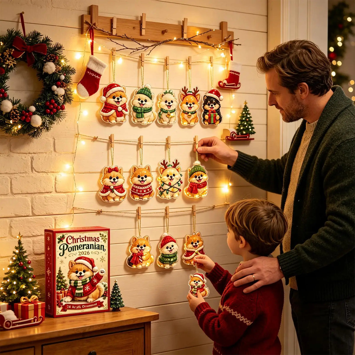 Christmas Countdown Calendar for Dog Lovers – 24-Day Advent Display with Puppy Ornament Hangers for Holiday Tree & Wall Decoration | Thomler