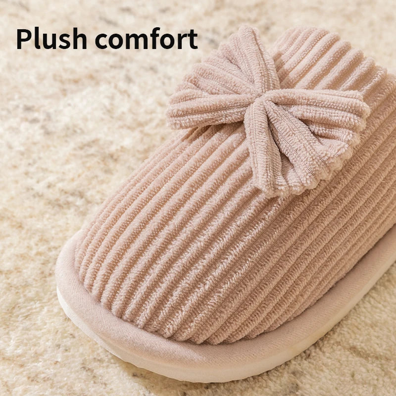 Bow-Accent Plush House Slippers for Women – Cushioned Indoor Footwear with Cozy Fleece Lining, Non-Slip EVA Sole & Closed Toe Design for | Thomler