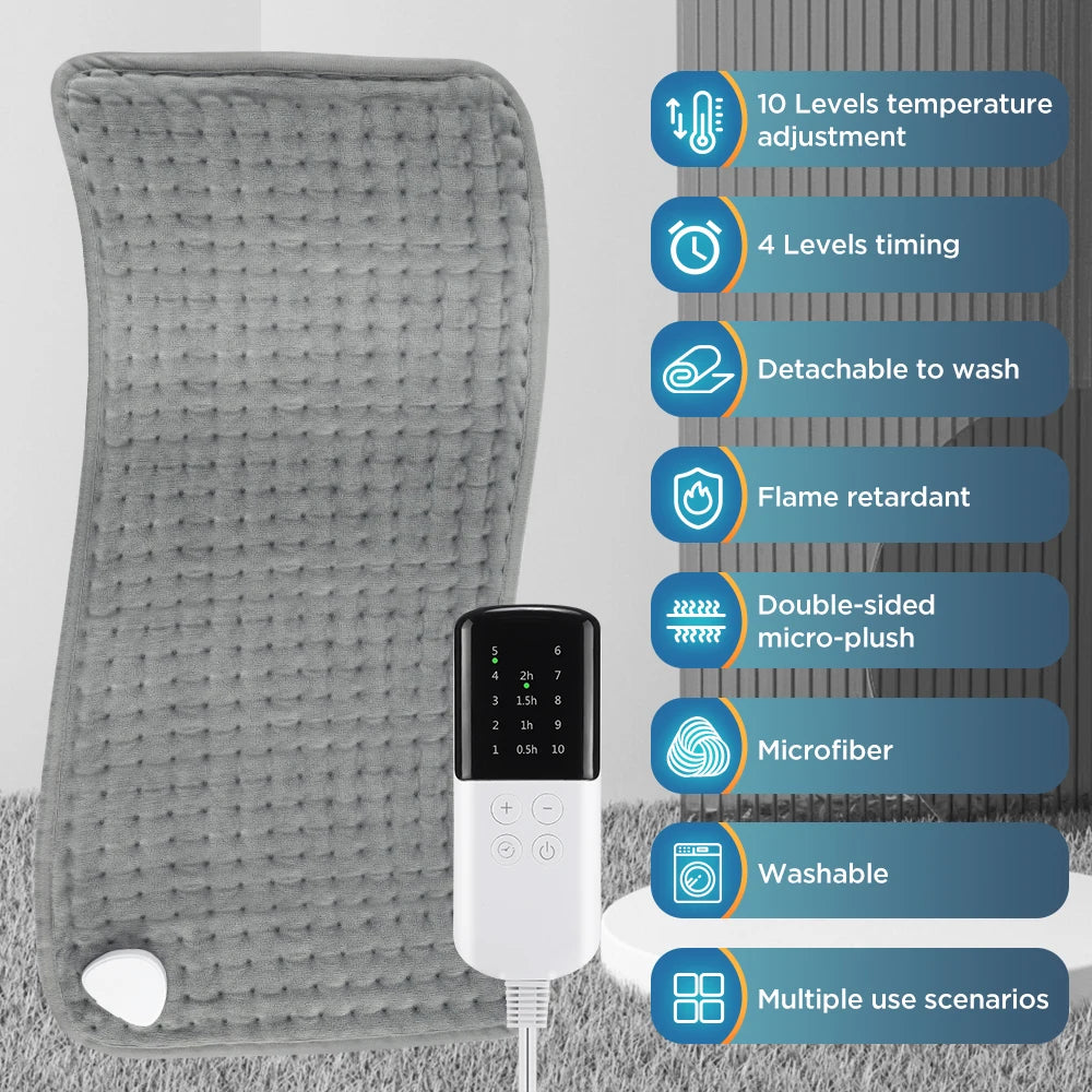 Microplush Heated Pad 24×12 in for Legs Back Hands | 9-10 Adjustable Temperature Settings | Fast Warmth Therapy Mat | Thomler