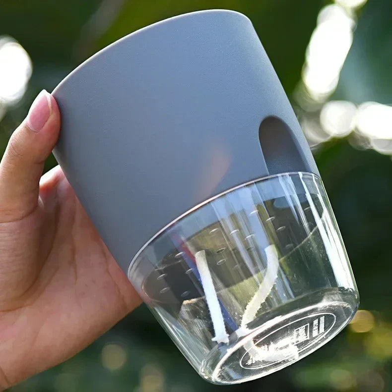 Self-Watering Planter AS Plastic 23.5 cm Height Indoor Plants Automatic Water Absorption Grey White | Thomler