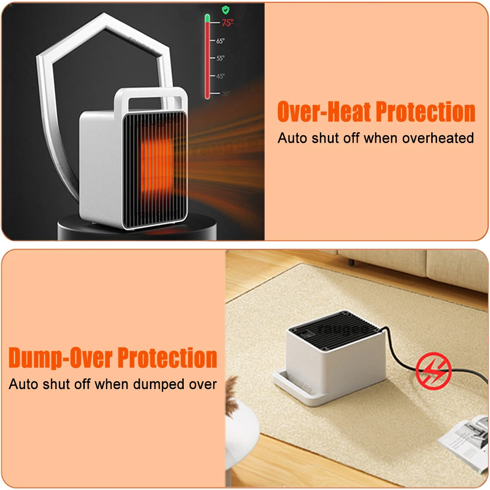 Compact 600W Desktop Space Heater with Fast PTC Ceramic Heat & Safety Shutoff for Home Office Desk Bedroom Small Room Personal Warming | Thomler