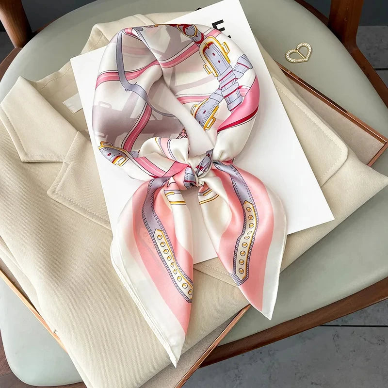 Printed Satin Square Neckerchief for Women 27.5×27.5 in Versatile Head Wrap Neck Tie Hair Ribbon Fashion Accessory | Thomler