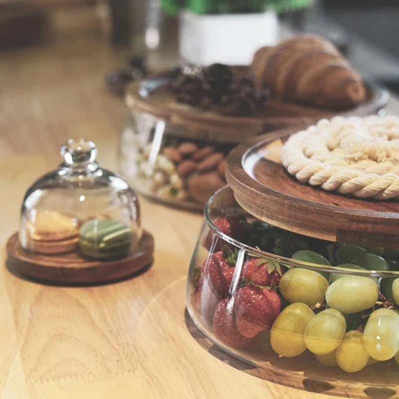 Food Storage Container Acacia Wood Lid Borosilicate Glass 7.9 in Kitchen Pantry Eco-Friendly Durable Airtight Organizer | Thomler