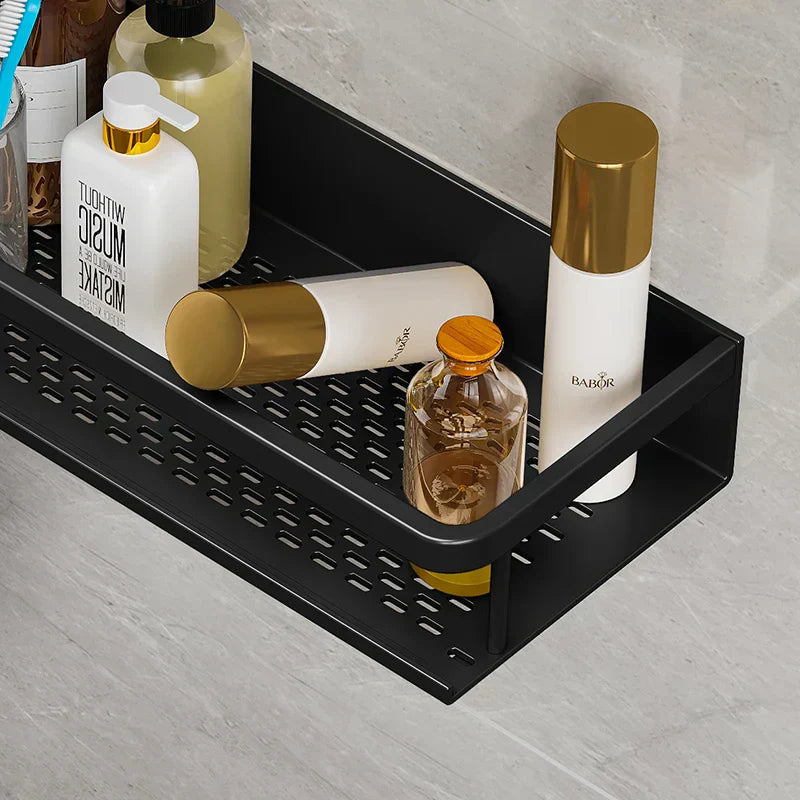 Shower Shelf Aluminium 60.0 cm Black Wall Mounted Bathroom Storage Organiser Rack For Shampoo Toiletries Kitchen | Thomler