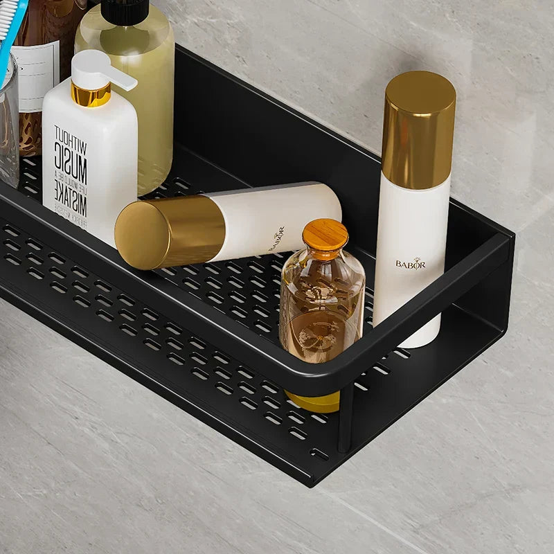 Wall-Mounted Bathroom Organizer Rack with Drainage Holes – Waterproof Metal Design for Shower, Sink & Kitchen | Thomler