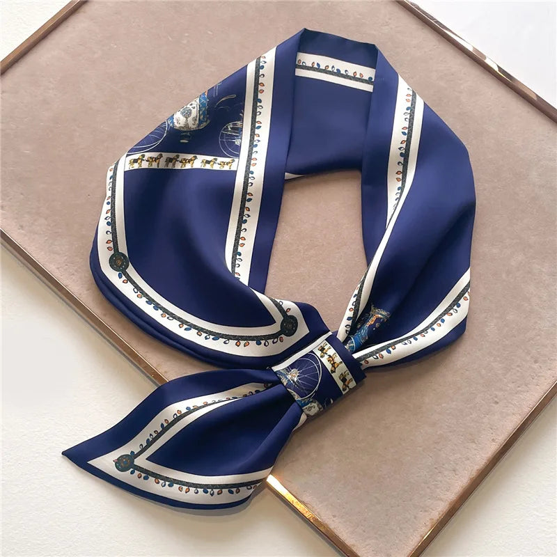 Equestrian Print Satin Neck Scarf Ribbon Bandana for Women Hair Tie Wrist Wrap Accessory for Fashion & Styling | Thomler