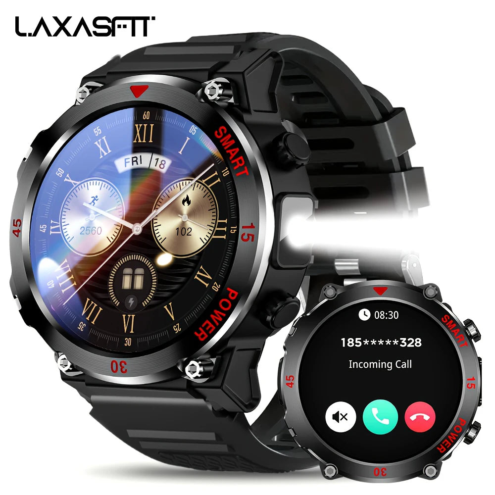 LAXASFIT Smartwatch 1.52" HD Rond Scherm Zaklamp Buitensport Bluetooth Oproep Hartslagmeter Magnetisch Opladen
