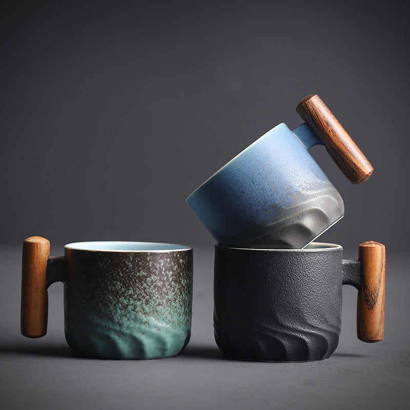 Handcrafted Ceramic Espresso Cup with Wood Handle – 2.7 oz Tea & Coffee Mug for Home & Office | Thomler