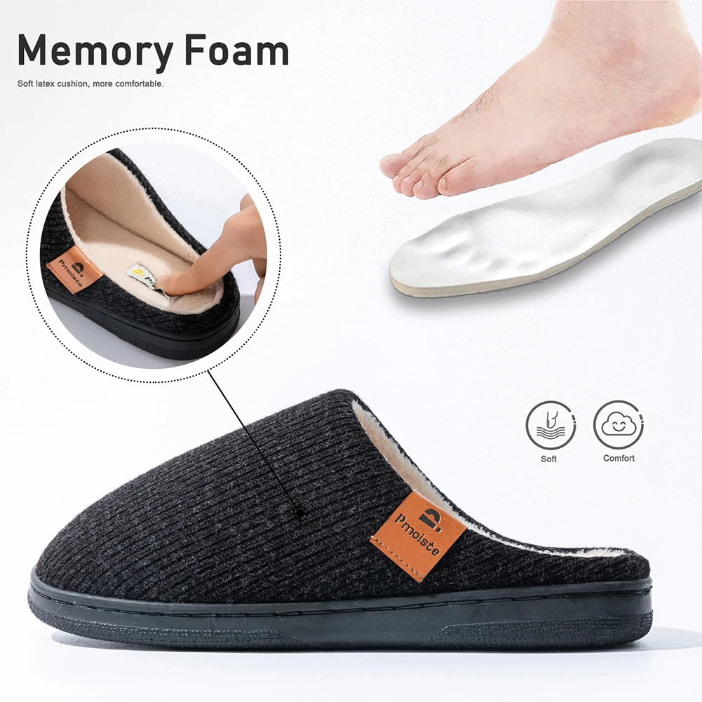 Men's Memory Foam House Slippers with TPR Rubber Sole – Knit Indoor Shoes for Cold Weather Lounging | Thomler