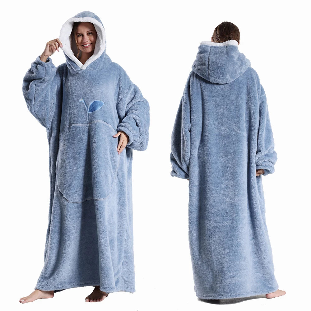 Oversized Hooded Blanket Sweatshirt with Sleeves & Pocket for Adults – Ultra-Soft Sherpa Fleece Wearable Throw for Lounging & Cold Weather | Thomler