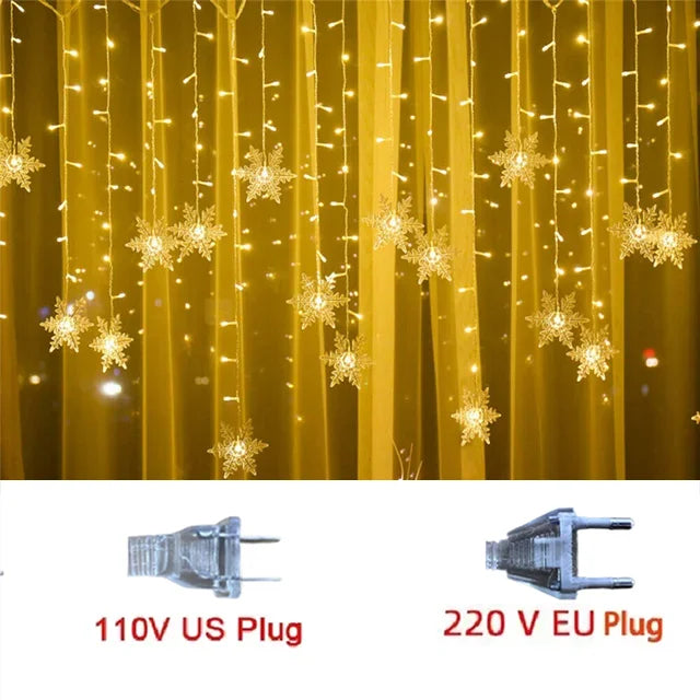 Snowflake Cascading Window Curtain Lights 10.5 ft LED String with 8 Modes for Indoor Outdoor Holiday Decoration | Thomler