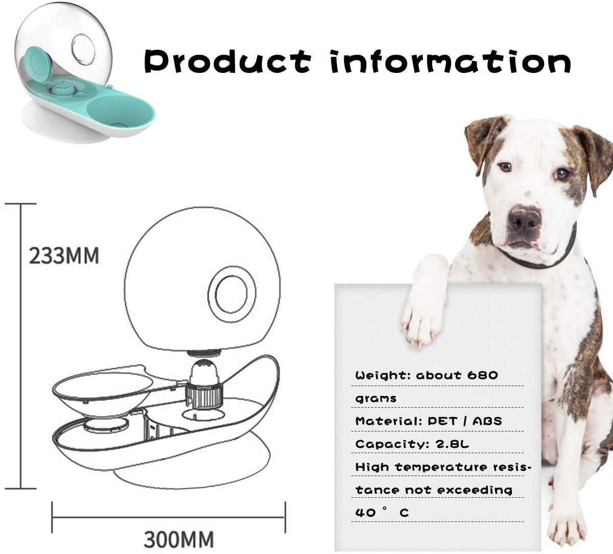 Circulating Pet Water Bowl with Stainless Steel Basin – 95 fl oz Fountain for Dogs & Cats | Thomler