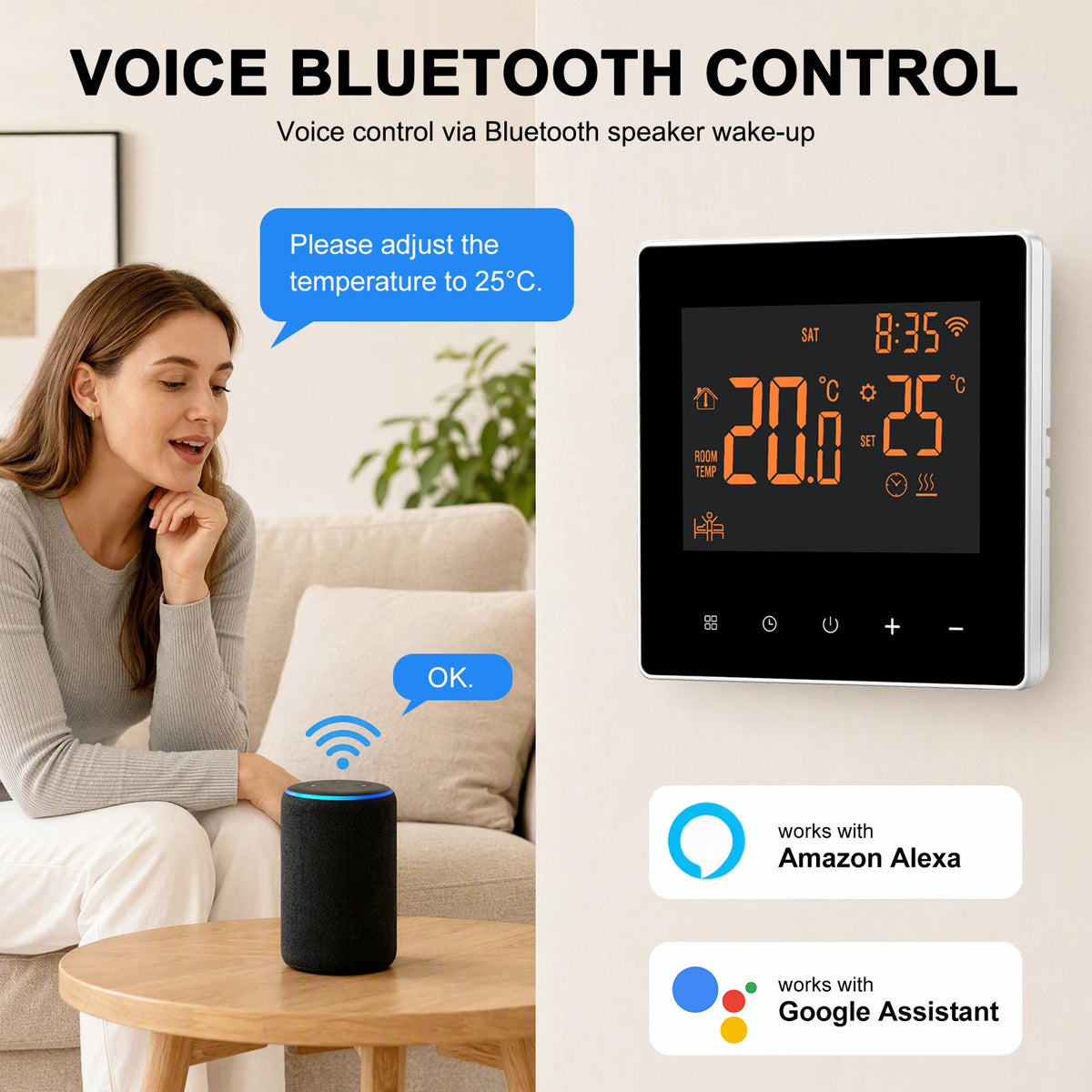WiFi Smart Thermostat for Radiant Floor Heating – 16A Touchscreen Temperature Controller, Voice Control Compatible, Weekly Scheduling | Thomler