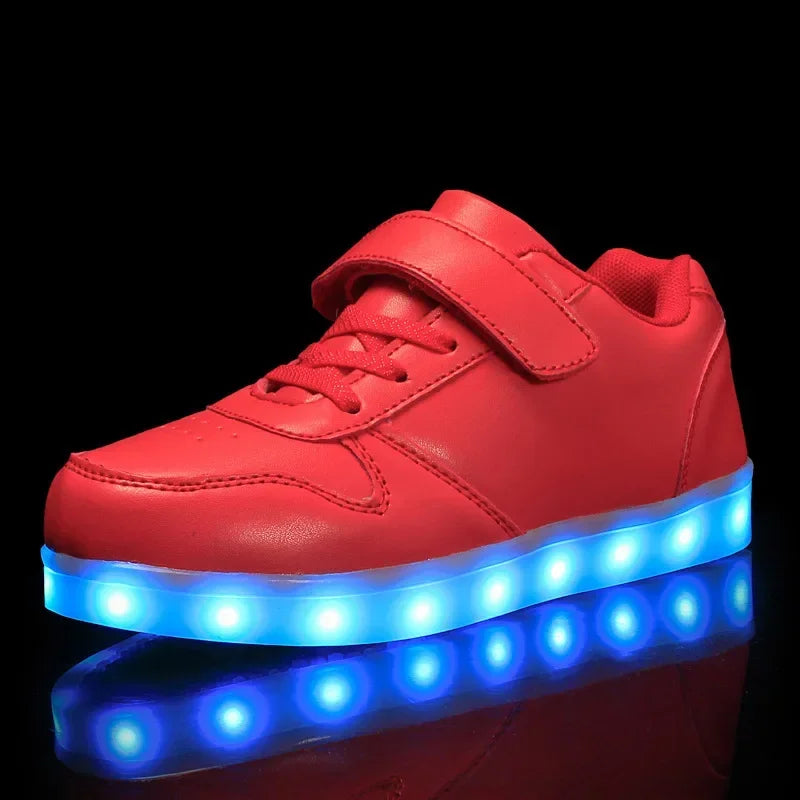 Childrens Trainers Synthetic Rubber LED Light Up Velcro Pink Daily School Play Sneakers Multiple Light Modes | Thomler