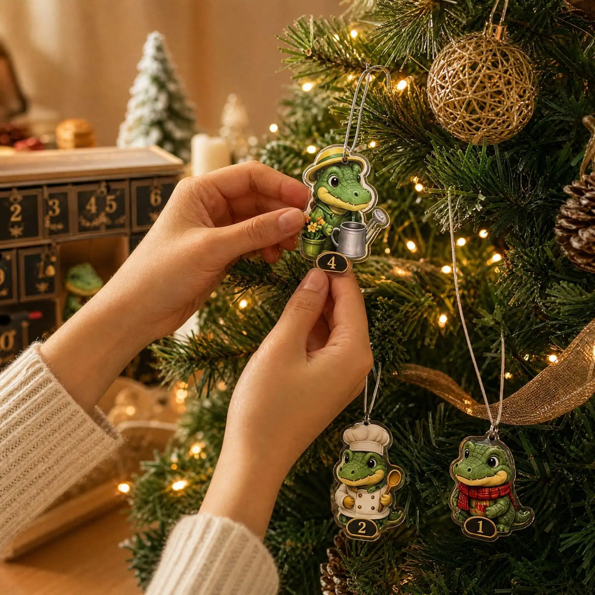24-Day Holiday Countdown Calendar with Acrylic Character Ornaments for Desk and Tree Decorating | Thomler