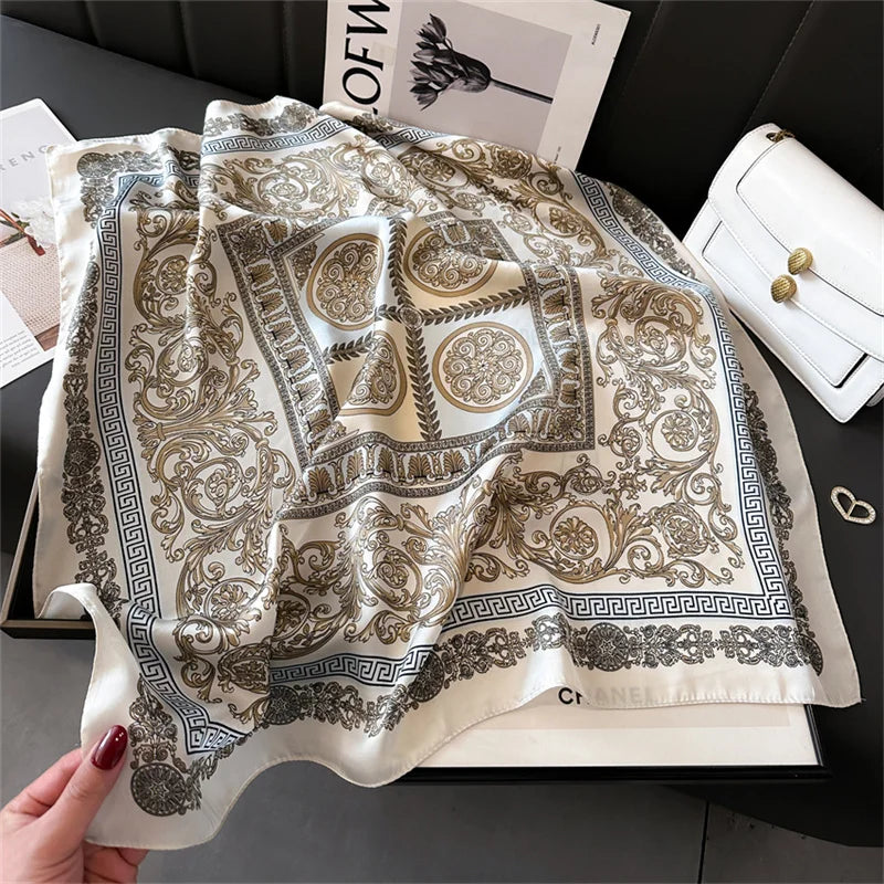 Printed Satin Square Neckerchief for Women 27.5×27.5 in Versatile Head Wrap Neck Tie Hair Ribbon Fashion Accessory | Thomler