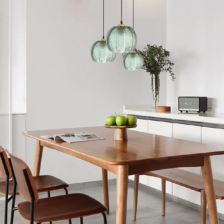 Pendant Light Glass Leaf Pattern E27 Green Dining Room Kitchen Island Hanging Ceiling Fixture Nordic Style | Thomler