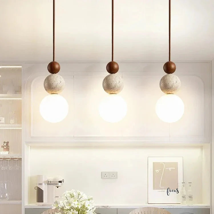 Pendant Light Stone 4.7 in Cream LED Bedside Bedroom Hanging Ambient Minimalist Ceiling Lamp | Thomler