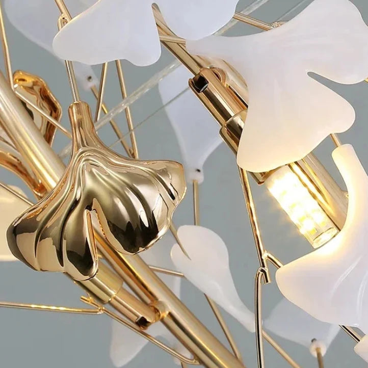 Ceramic Ginkgo Pendant Light with Botanical Leaf Design – Gold Finish | Thomler