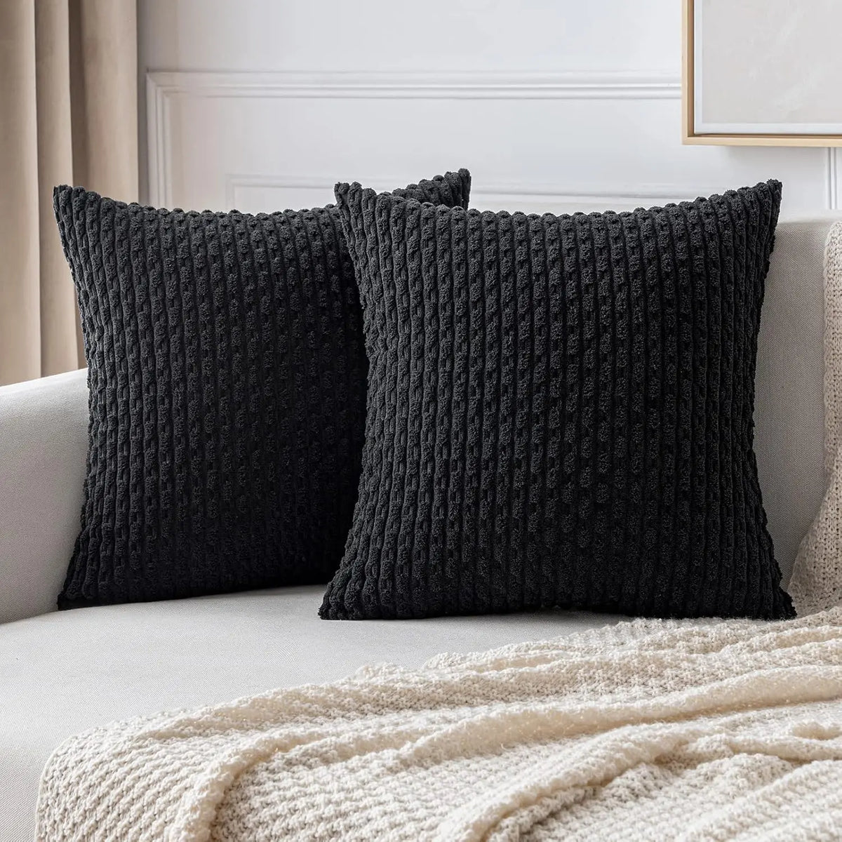 Corduroy Pillow Cover Ribbed Texture Decorative Throw Cushion Case Bohemian Striped Design for Couch Sofa Bed Chair Living Room Bedroom | Thomler