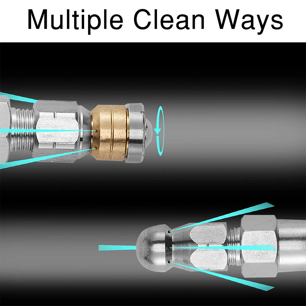 High-Pressure Drain Jetter Hose with Rotating Stainless Steel Nozzle for Pressure Washer Clogs in Sewer Lines Pipes Toilets Sinks | Thomler