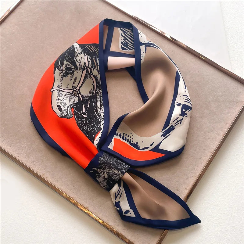 Equestrian Animal Print Skinny Neck Scarf for Women Satin Ribbon Bandana Hair Tie Wrist Wrap Accessory Multi-Use Fashion Scarf Year-Round | Thomler