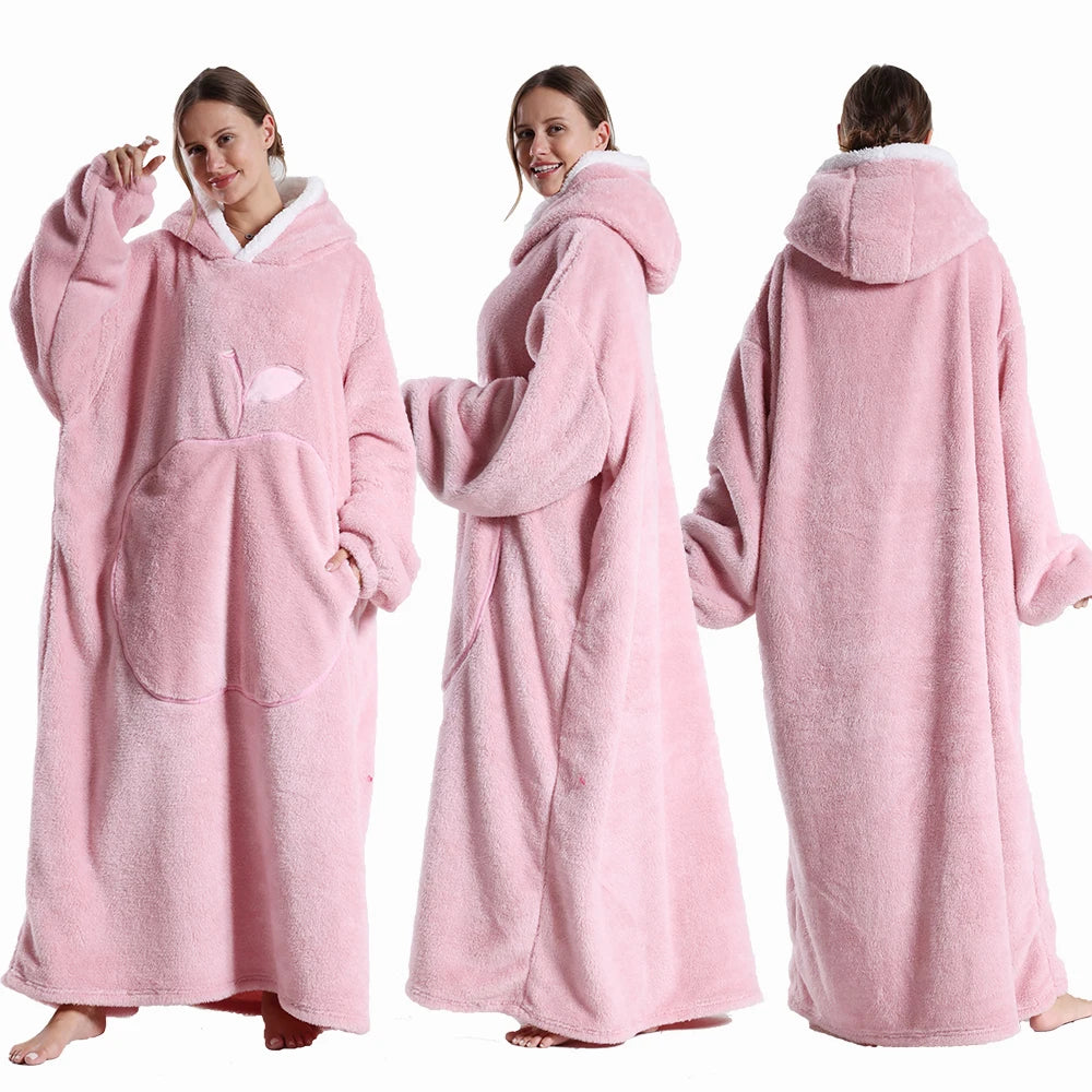 Oversized Hooded Blanket Sweatshirt with Sleeves & Pocket for Adults – Ultra-Soft Sherpa Fleece Wearable Throw for Lounging & Cold Weather | Thomler