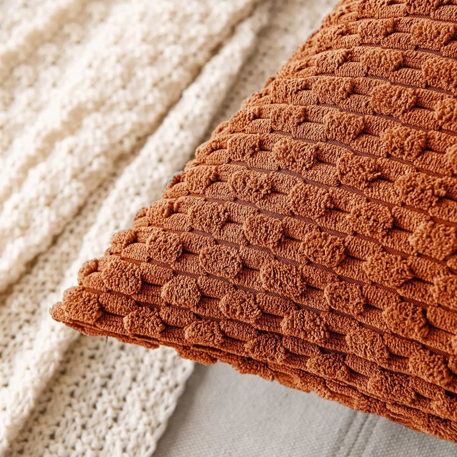 Cushion Cover Corduroy Polyester Cotton 45.0 cm x 45.0 cm Living Room Sofa Ribbed Decorative Scatter Pillow Cover | Thomler