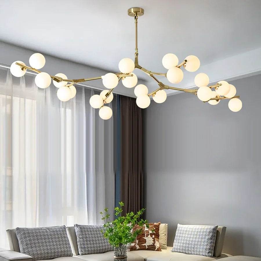 Pendant Light Metal Branch 178.0 cm Matte Glass Living Room Dining Room Ceiling Chandelier Adjustable Multi Globe Lighting | Thomler