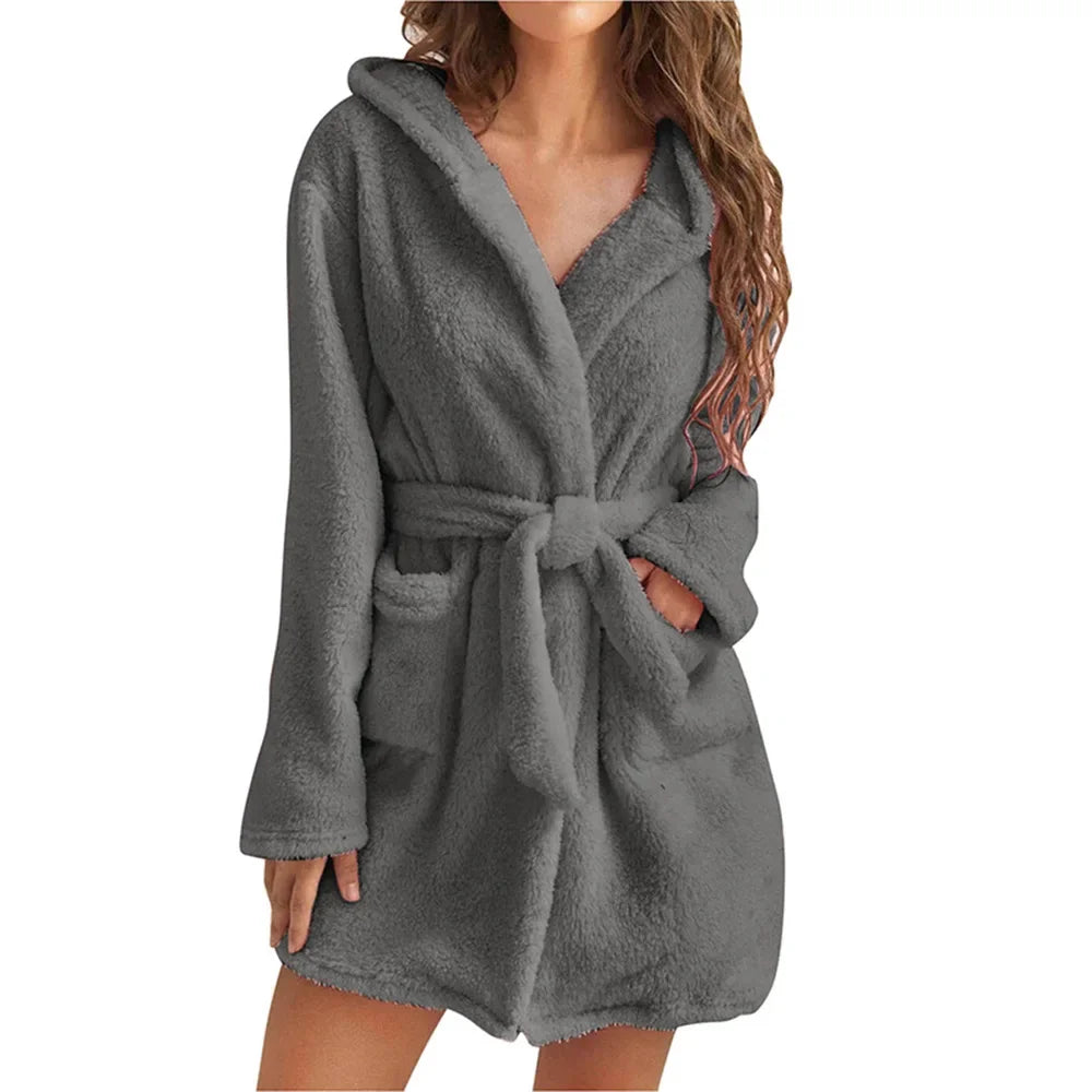 Women's Hooded Cotton Bathrobe with Belt Long Sleeve Spa Wrap for Loungewear Shower Sleepwear Home Comfort | Thomler