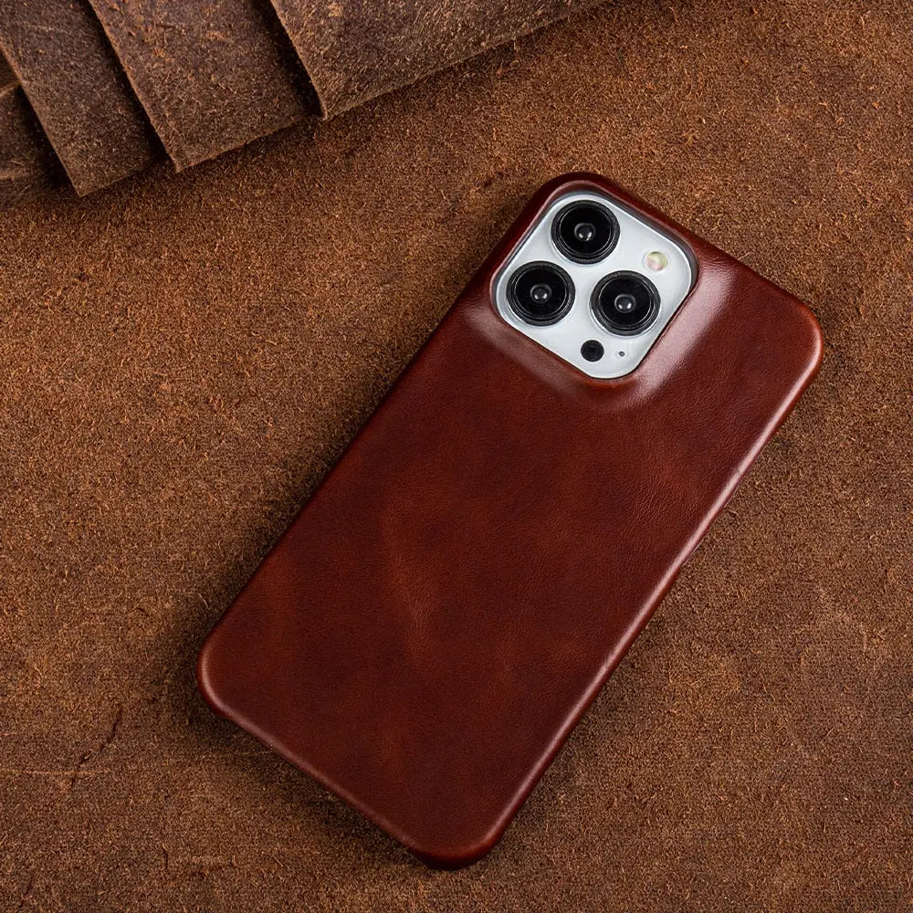 Handcrafted Full-Grain Cowhide iPhone Case – Shock-Absorbing Edge Protection with Raised Camera Lip and Port Precision | Thomler
