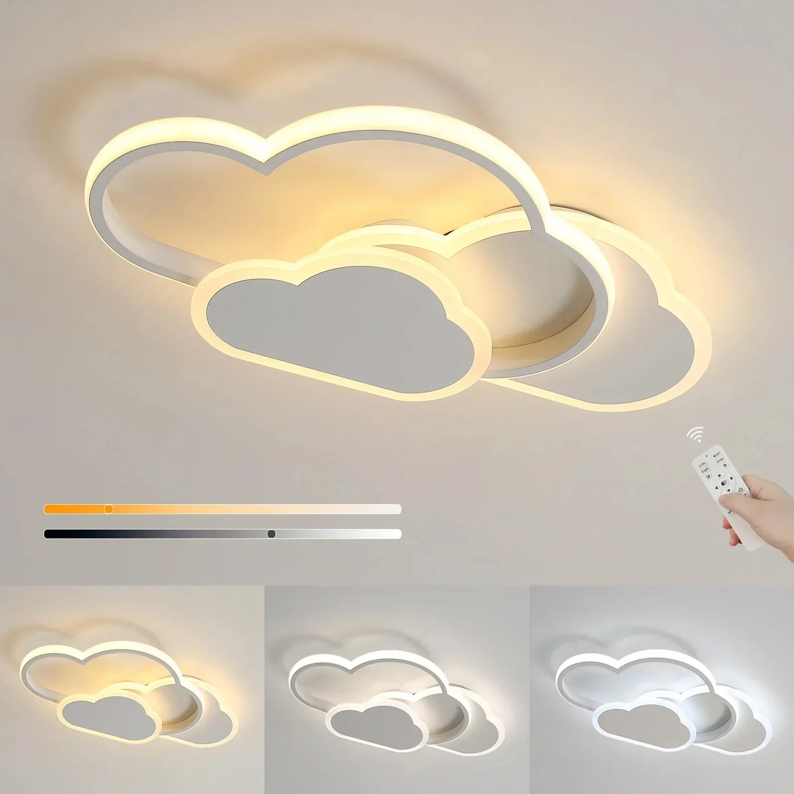 Ceiling Light Acrylic Cloud 32W Dimmable Nursery Bedroom LED Remote Control Flush Mount Lamp | Thomler