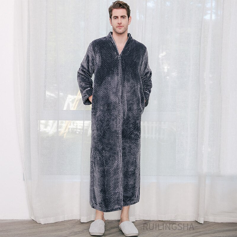 Zippered Fleece Bathrobe for Women & Men Hooded & Non-Hooded Thermal Lounge Robe with Pockets Soft Lightweight Warmth | Thomler