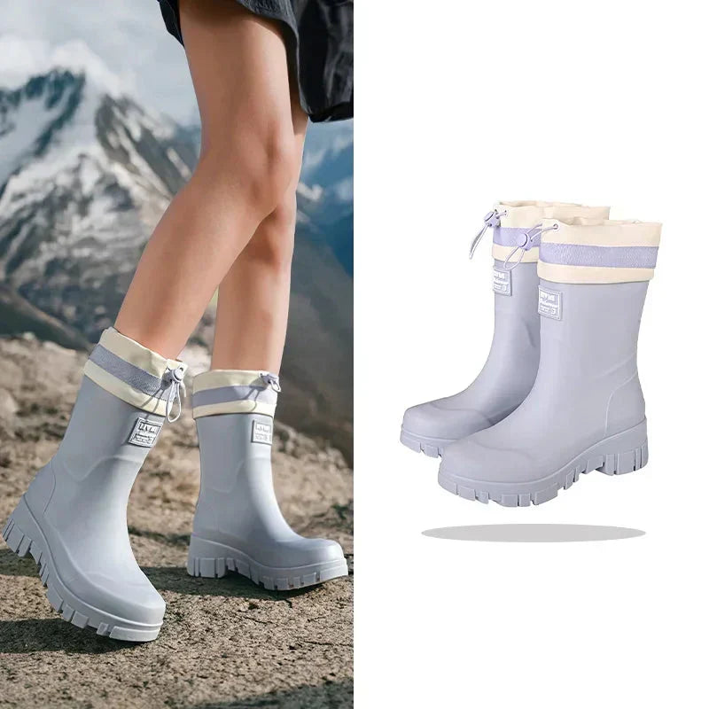 Women's Waterproof Rain Boots with Non-Slip Sole – Vintage-Inspired Rubber Boots for Fall & Winter, Mid-Calf & Tall Styles | Thomler