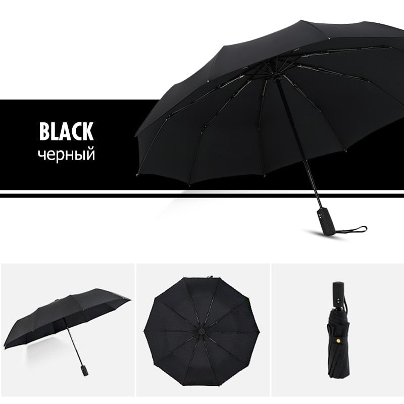 Reverse-Close Inverted Umbrella with Auto-Open Button – Wind-Resistant Double-Layer Canopy for Storm Protection – Hands-Free C-Handle | Thomler