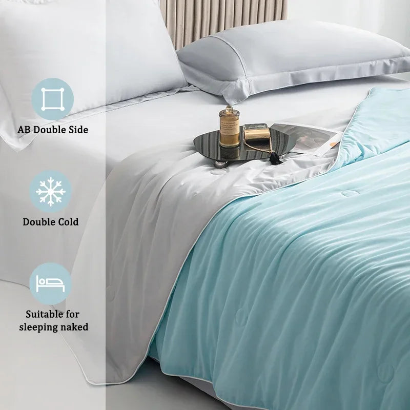 Cooling Blanket Ice Silk 150.0 x 200.0 cm Green Summer Bed Quilt Breathable Moisture Wicking Reversible Bedding | Thomler