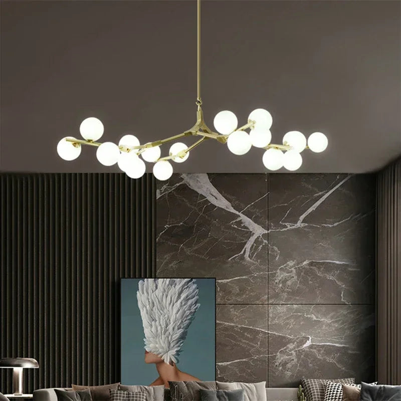 Pendant Light Metal Branch 178.0 cm Matte Glass Living Room Dining Room Ceiling Chandelier Adjustable Multi Globe Lighting | Thomler