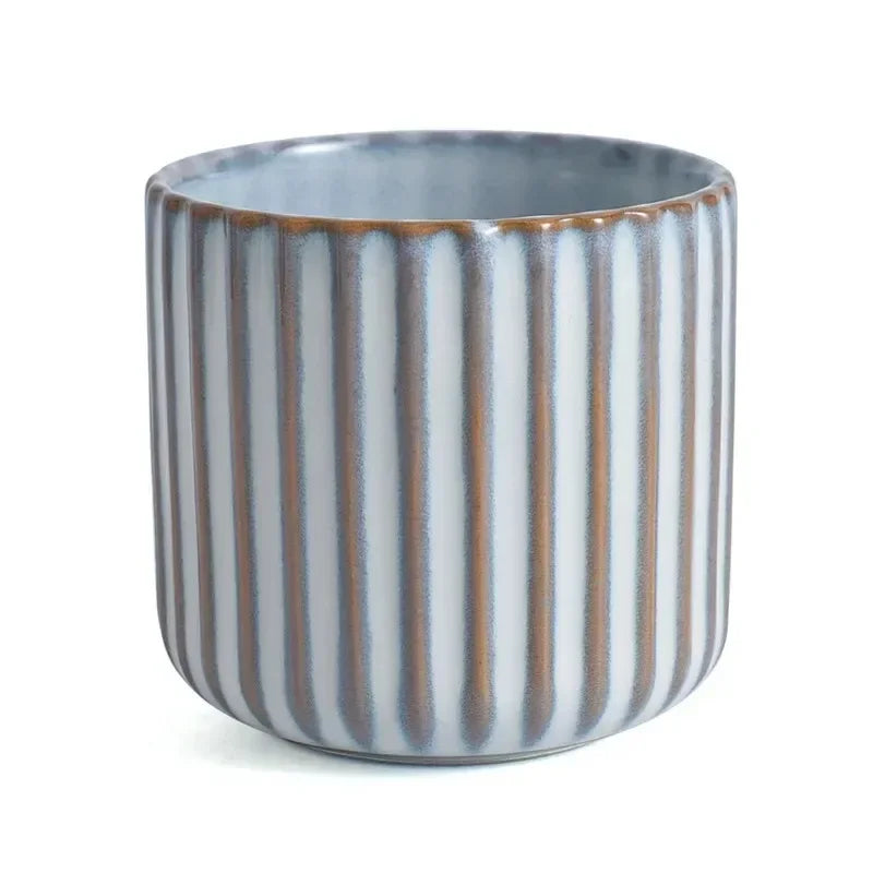 Ceramic Teacup Porcelain 180 ml 6.3 fl oz Ribbed Japanese Style Tea Coffee Sake Cup Japandi Tableware | Thomler