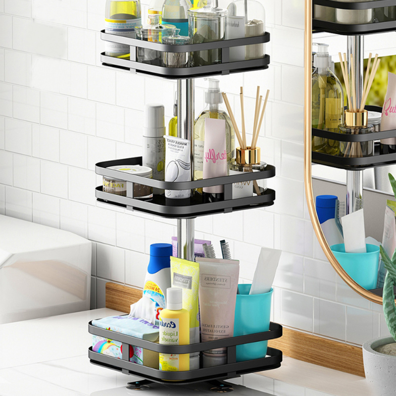 Rotating Storage Caddy with Adjustable Shelves for Kitchen, Bath & Desk – Space-Saving Organizer | Thomler
