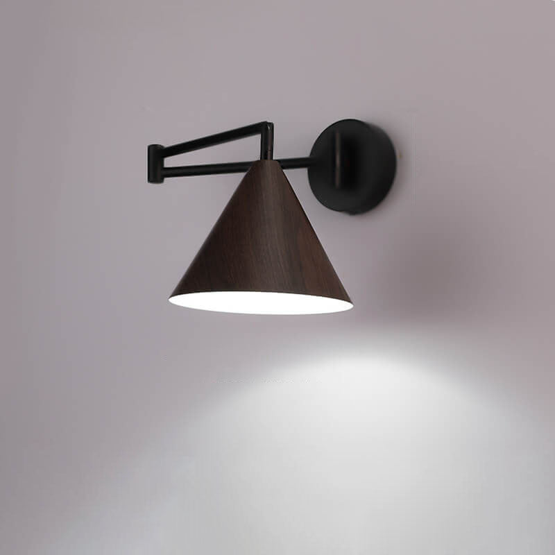 Adjustable Swing Arm Wall Light with Tapered Metal Shade - Hardwired Single Bulb Fixture for Bedside Reading & Living Spaces | Thomler