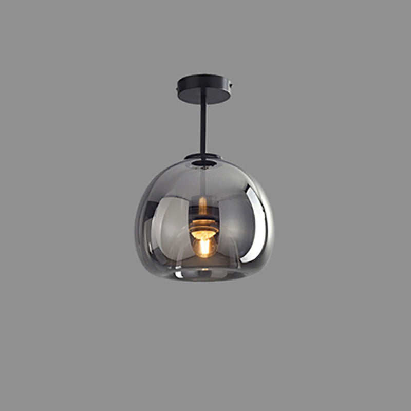 Semi-Flush Mount Light Glass Iron 9.8 in x 11.4 in Smoke Gray Hallway Living Room Bedroom Modern Lighting Fixture | Thomler
