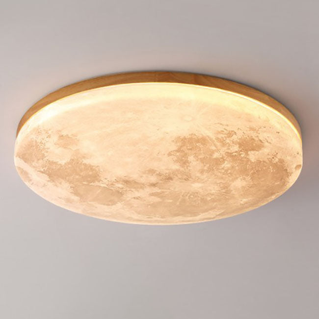 Circular LED Flush Mount Ceiling Light Wood Trim Acrylic Diffuser Hardwired Low Profile for Bedroom Hallway Kitchen Dining Room Entryway | Thomler