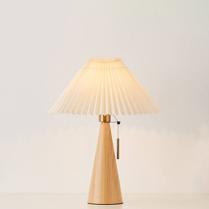 Wood Base Lamp with Fabric Shade E26 Socket for Bedroom Living Room Nightstand Desk Ambient Lighting Modern Asian Style Décor | Thomler