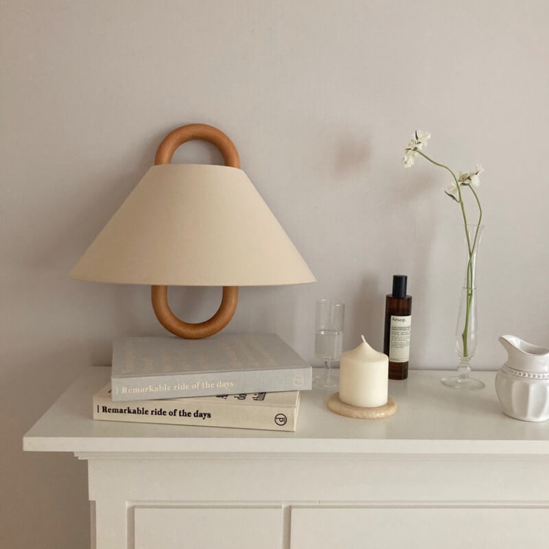 Fabric Half-Moon Wall Sconce with Natural Wood Backplate for Bedroom & Living Room | Thomler