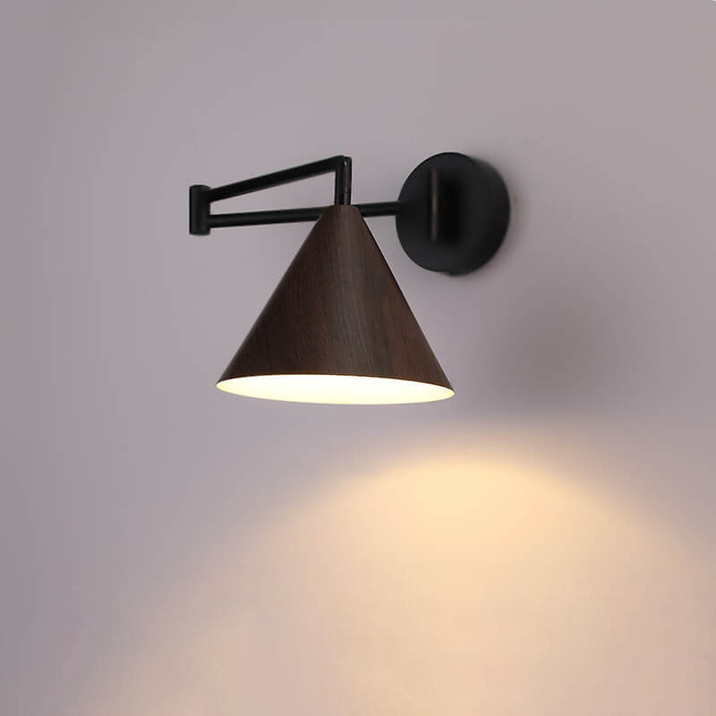 Adjustable Swing Arm Wall Light with Tapered Metal Shade - Hardwired Single Bulb Fixture for Bedside Reading & Living Spaces | Thomler