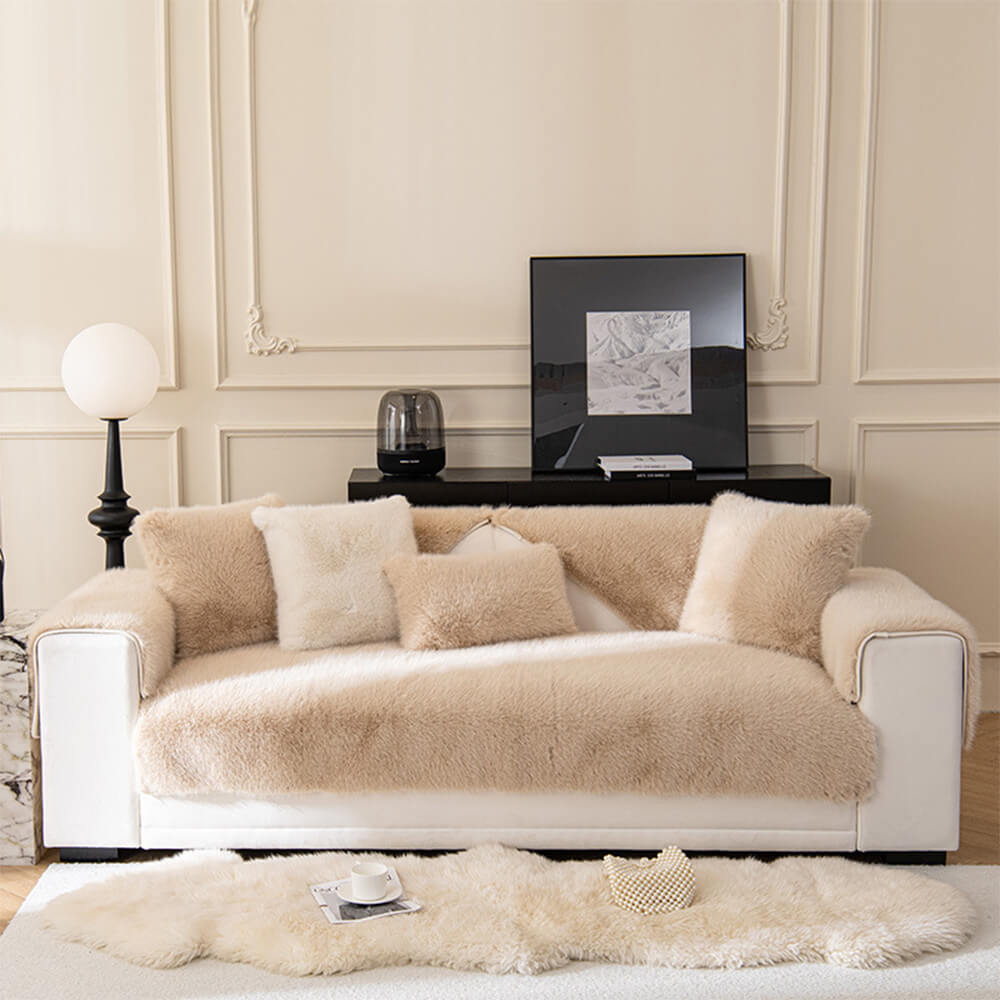 Plush Faux Mink Couch Protector with Grip-Back – Furniture Throw for Living Room Sofa Loveseat Chair Sectional | Thomler