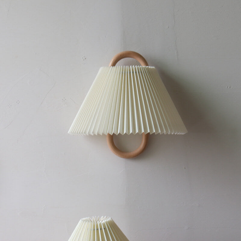 Fabric Half-Moon Wall Sconce with Natural Wood Backplate for Bedroom & Living Room | Thomler