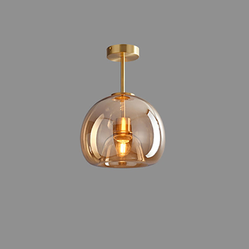Semi-Flush Mount Light Glass Iron 9.8 in x 11.4 in Smoke Gray Hallway Living Room Bedroom Modern Lighting Fixture | Thomler