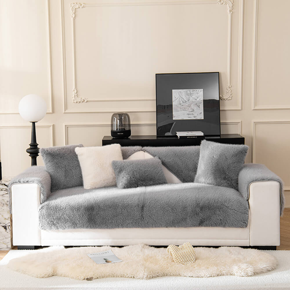 Plush Faux Mink Couch Protector with Grip-Back – Furniture Throw for Living Room Sofa Loveseat Chair Sectional | Thomler